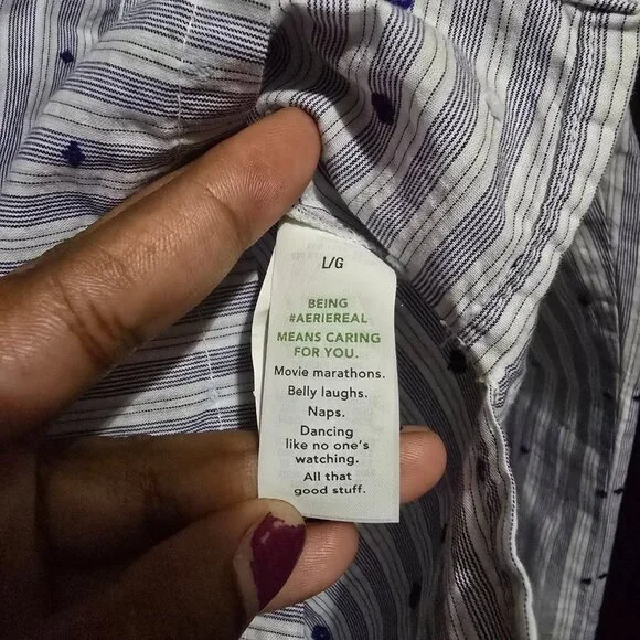 Aerie Women's Striped Tie Up Collared Loungewear Shirt Size Large - Picture 7 of 9